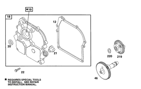 Crankcase Cover, Cam Diagram and Parts List for 83412-0105-04  Briggs and Stratton Engine